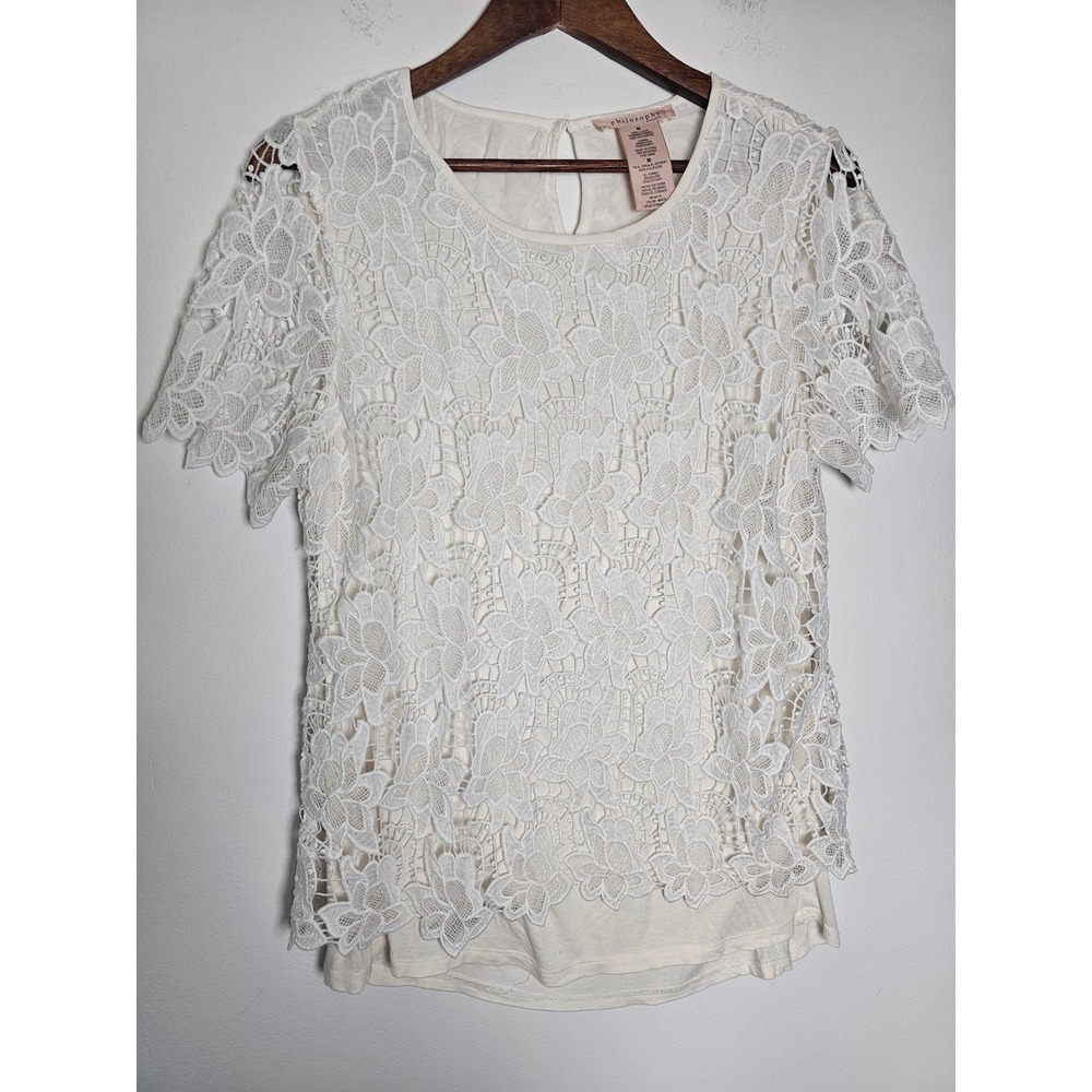 Coquette Philosophy Republic Clothing Lace Blouse Womens M White Floral Overlay